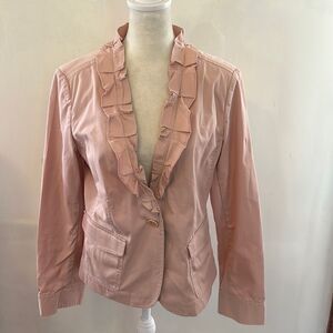 Talbots pale pink ruffle collar long sleeve cotton short jacket Size 10